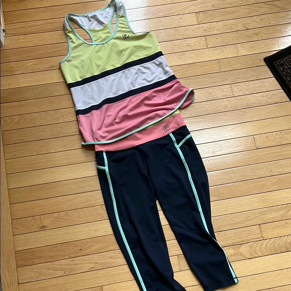 Striped Tank and Navy Leggings Set